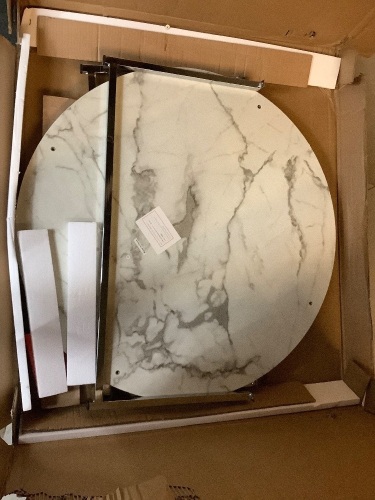 Round Coffee Table w/ Faux Marble Top, Metal Frame - 36in, Small Damage on Edge, Ecommerce Return - Lot 338