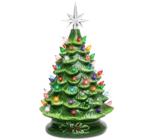 15in Pre-Lit Hand-Painted Ceramic Tabletop Christmas Tree w/ 64 Lights,NEW - Lot 7