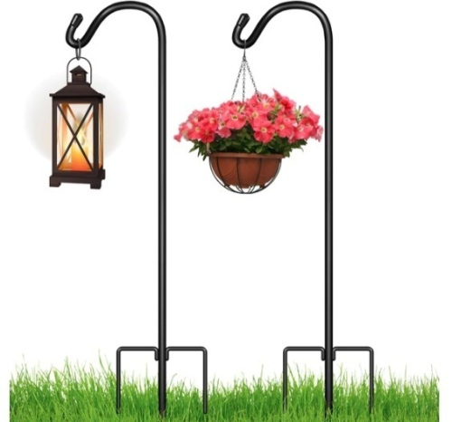 Set of 2 Shepherd Hooks Outdoor Garden Hooks w/ 3-Prong Base - 91in - Lot 9