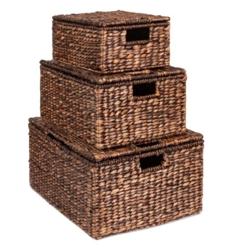 Set of 3 Large Hyacinth Storage Baskets w/ Handles, Lid - 21", 20", 18",NEW - Lot 12