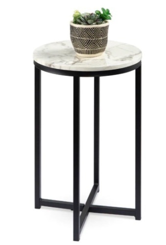 Round Coffee Side Table w/ Faux Marble Top, Metal Frame - 16in,NEW - Lot 25