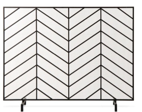Single Panel Iron Chevron Fireplace Screen w/ Antique Finish - 38x31in,APPEARS NEW - Lot 57