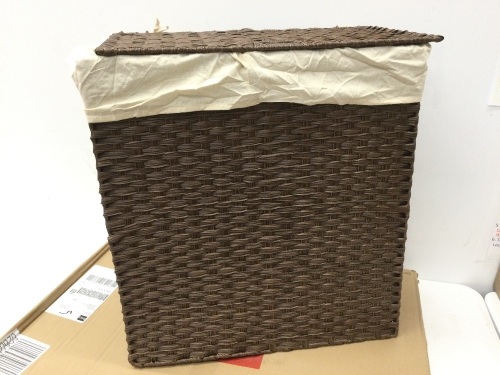 Wicker Double Laundry Hamper, Divided Storage Basket w/ Linen Liner, Handles - Dark Brown, Appears New - Lot 35