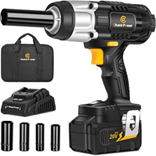 20V Cordless Impact Wrench with 1/2” Chuck, Strong Motor Max Torque 450N.m, 4.0Ah Lithium-ion Battery, Variable Speed, 4PCS Sockets, Fast Charger and Tool Bag Included, C P CHANTPOWER - Lot 2051