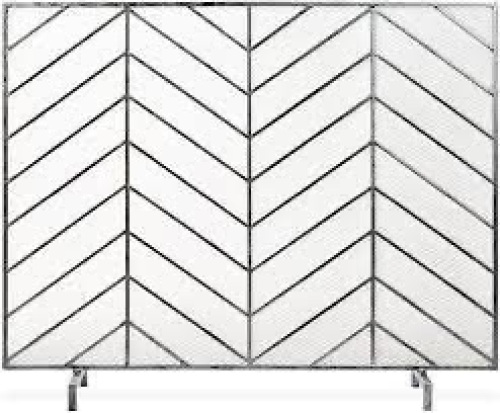 Single Panel Iron Chevron Fireplace Screen w/ Antique Finish - 38x31in - Lot 2142