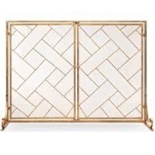 2-Panel Wrought Iron Geometric Fireplace Screen w/ Magnetic Doors - 44x33in - Lot 2145