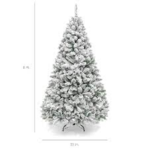 Premium Snow Flocked Artificial Pine Christmas Tree w/ Foldable Metal Base - Lot 2150