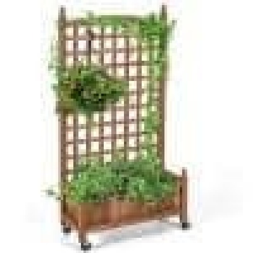 50 in. Wood Planter Box with Trellis Mobile Raised Bed for Climbing Plant - Lot 2153