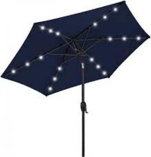 Outdoor Solar Patio Umbrella w/ Push Button Tilt, Crank Lift - 7.5ft - Lot 2167a