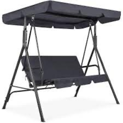 3-Person Outdoor Canopy Swing Glider Furniture w/ Cushions, Steel Frame - Lot 2193