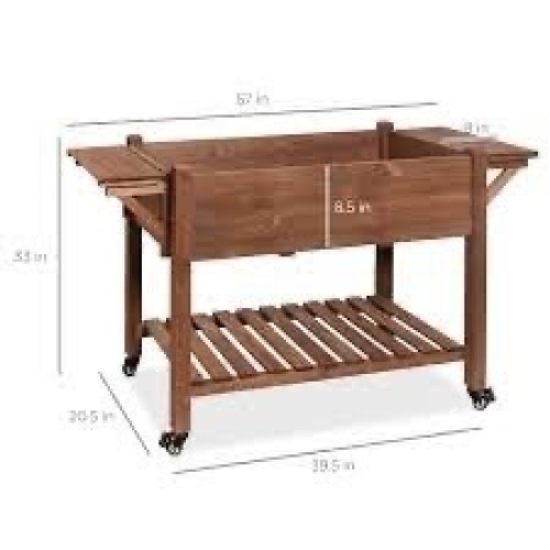 Pre-Stained Mobile Raised Garden Bed Elevated Wood Planter Stand 57x20x33in - Lot 2212