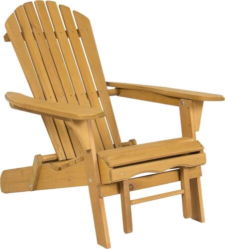 Outdoor Patio Deck Garden Foldable Adirondack Wood Chair with Pull Out Ottoman - Lot 2317