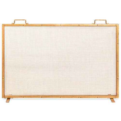 Single Panel Handcrafted Steel Mesh Fireplace Screen w/ Handles - 38x27in - Lot 2354