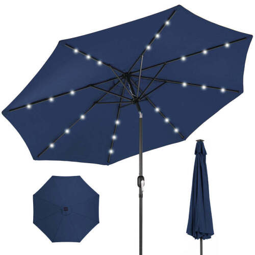 Solar LED Lighted Patio Umbrella w/ Tilt Adjustment, UV-Resistance - 10ft - Lot 2236