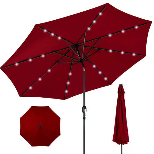 Solar LED Lighted Patio Umbrella w/ Tilt Adjustment, UV-Resistance - 10ft - Lot 2342