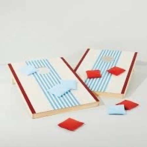 Striped Wooden Bean Bag Toss Set Red/Blue - Lot 2346