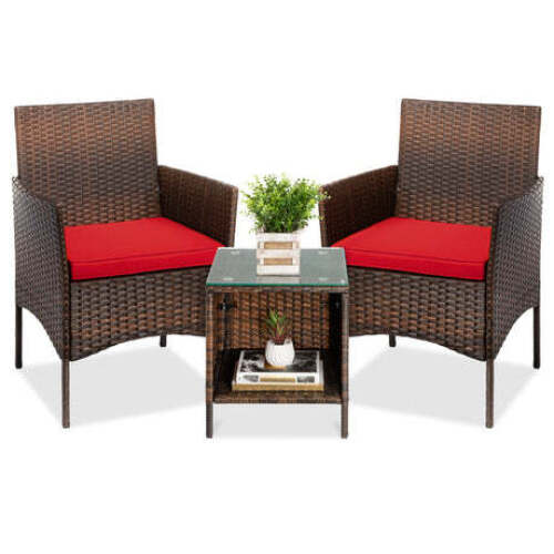 3-Piece Outdoor Patio Wicker Bistro Set w/ Side Storage Table - Lot 2490