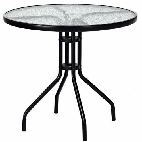 32" Outdoor Patio Round Tempered Glass Top Table With Umbrella Hole - Lot 644