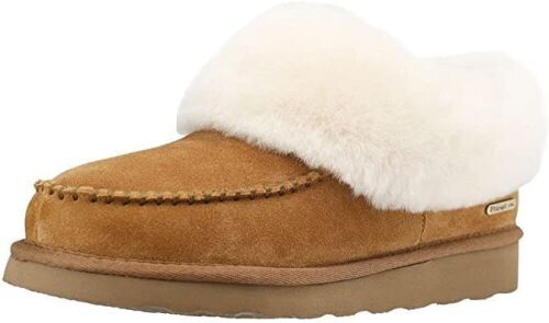 Lot of (2) Pamir Women's Genuine Suede Shearling Ankle Moccasin Bootie Slippers, Size 9 & 10  - Lot 717