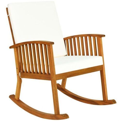 Acacia Wood Patio Rocking Chair w/ Cushion - Lot 526