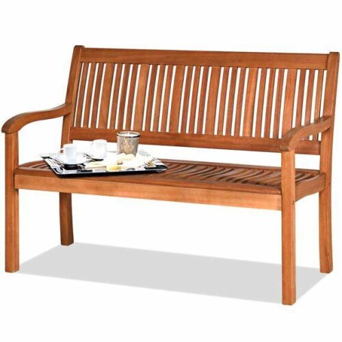 50'' Two Person Solid Wood Outdoor Garden Bench w/Armrest - Lot 546