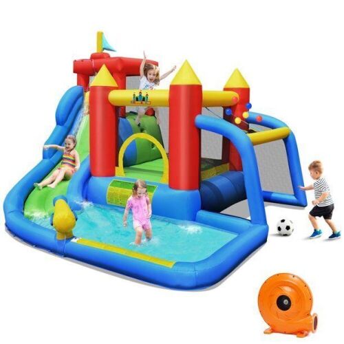 Inflatable Bouncer Water Climb Slide Bounce House Splash Pool w/ Blower - Lot 85