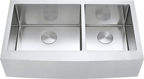 Zuhne Turin 33 in. 60/40 Double Bowl Stainless Steel Farmhouse Kitchen Sink, 16-Gauge  - Lot 95