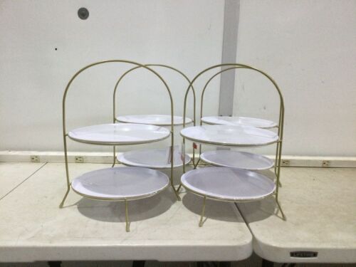 Case of (4) Tiered Display Trays with White Plates - Lot 991