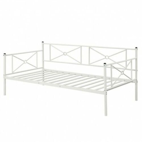 Metal Daybed Twin Bed Frame Stable Steel Slats Sofa Bed-White  - Lot 824