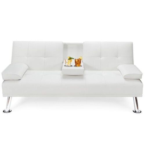 Convertible Folding Futon Sofa Bed Leather w/Cup Holders & Armrests  - Lot 153