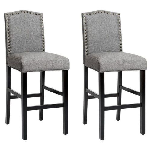 Gray 30" Upholstered Kitchen Nailhead Bar Chairs, Set of 2  - Lot 511