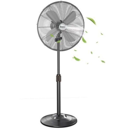 16'' Metal Oscillating Pedestal Fan 3 Wind Speed Height Adjust with 4 Blades Silver - Lot 541