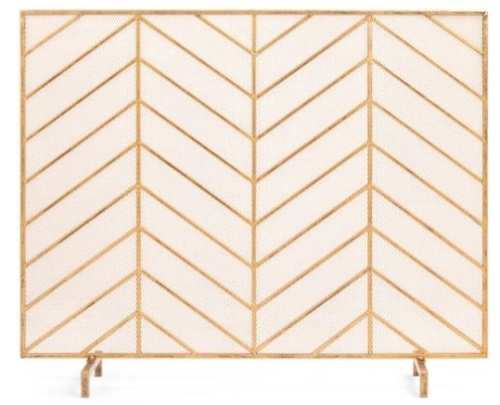 Single Panel Iron Chevron Fireplace Screen w/ Antique Finish - 38x31in,APPEARS NEW - Lot 23
