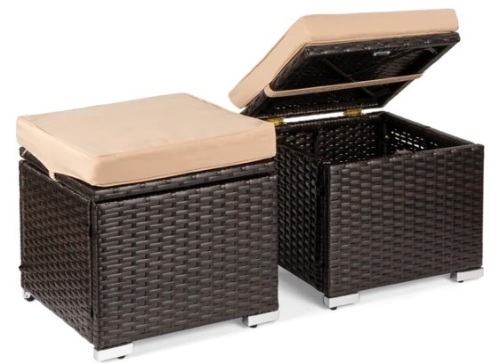 Set of 2 Wicker Ottomans, Multipurpose w/ Removable Cushions, Steel Frame,NEW  - Lot 28