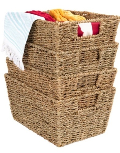 Set of 4 Seagrass Storage Tote Baskets, Laundry Organizer w/ Insert Handles,APPEARS NEW4.5 star rating - Lot 46