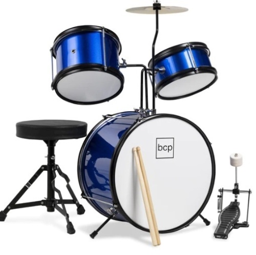 Kids Beginner 3-Piece Drum, Musical Instrument Set w/ Sticks, Stool, Pedal,Appears New - Lot 47
