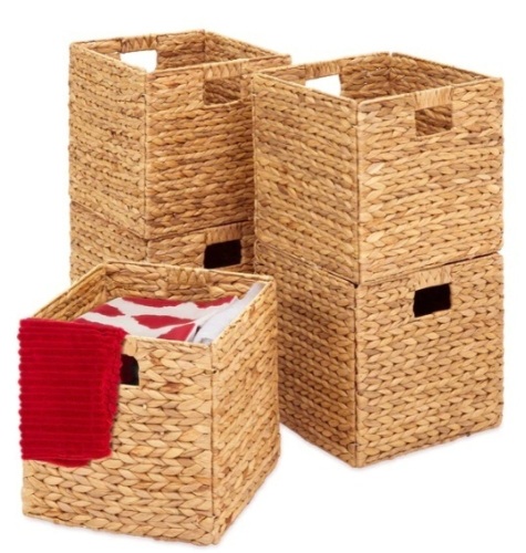 Set of 5 Collapsible Hyacinth Storage Baskets w/ Inserts - 12x12in,NEW - Lot 52