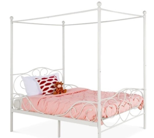 Classic 4-Post Metal Canopy Twin Bed Frame w/ Heart Scroll Design,APPEARS NEW - Lot 63