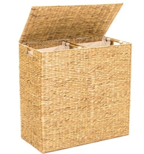 Extra Large Water Hyacinth Double Laundry Hamper Basket w/ 2 Liner Bags,NEW - Lot 64