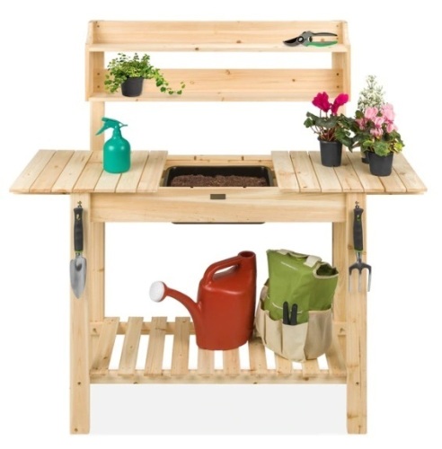 Wood Garden Potting Bench w/ Sliding Tabletop, Food Grade Dry Sink,NEW - Lot 67
