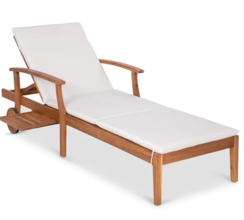 Adjustable Acacia Wood Chaise Lounge Chair w/ Side Table, Wheels - 79x26in,NEW - Lot 71