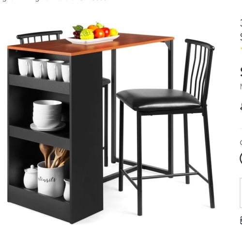 3-Piece Counter Height Kitchen Dining Table Set w/ Storage Shelves,NEW - Lot 76