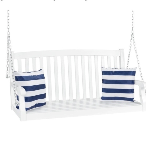 Wooden Curved Back Hanging Porch Swing Bench w/ Mounting Chains - 48in,NEW - Lot 78