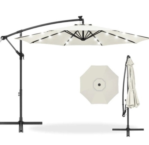 Solar LED Offset Hanging Patio Umbrella w/ Crank Tilt Adjustment - 10ft,APPEARS NEW - Lot 79