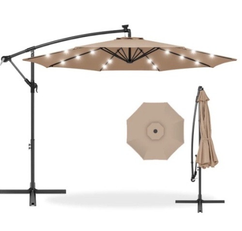 Solar LED Offset Hanging Patio Umbrella w/ Crank Tilt Adjustment - 10ft,APPEARS NEW - Lot 82
