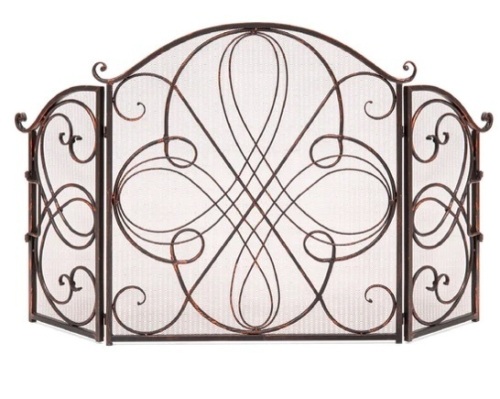 3-Panel Wrought Iron Metal Fireplace Screen Cover w/ Scroll Design - 55x33in,NEW - Lot 113
