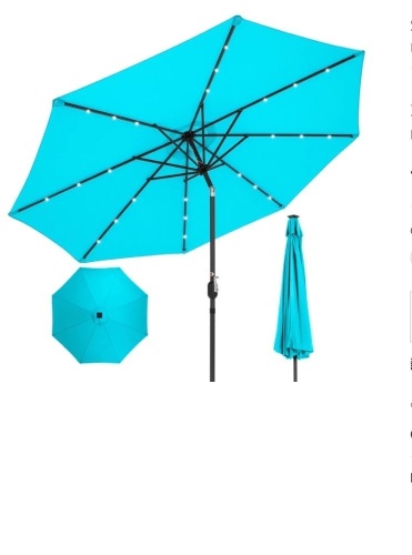 Solar LED Lighted Patio Umbrella w/ Tilt Adjustment, UV-Resistance - 10ft,APPEARS NEW - Lot 109