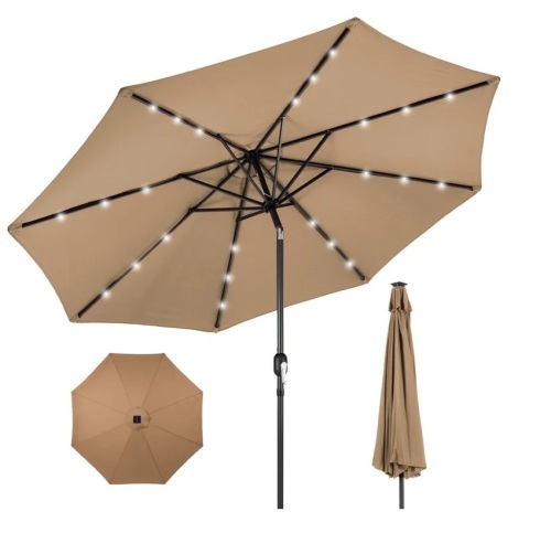 Solar LED Lighted Patio Umbrella w/ Tilt Adjustment, UV-Resistance - 10ft,E-COMMERCE RETURN - Lot 87