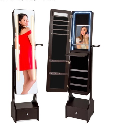Standing Full Length LED Mirror Jewelry Armoire w/Interior & Exterior Lights  - Lot 88