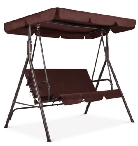 3-Person Outdoor Canopy Swing Glider Furniture w/ Cushions, Steel Frame,appears new - Lot 162